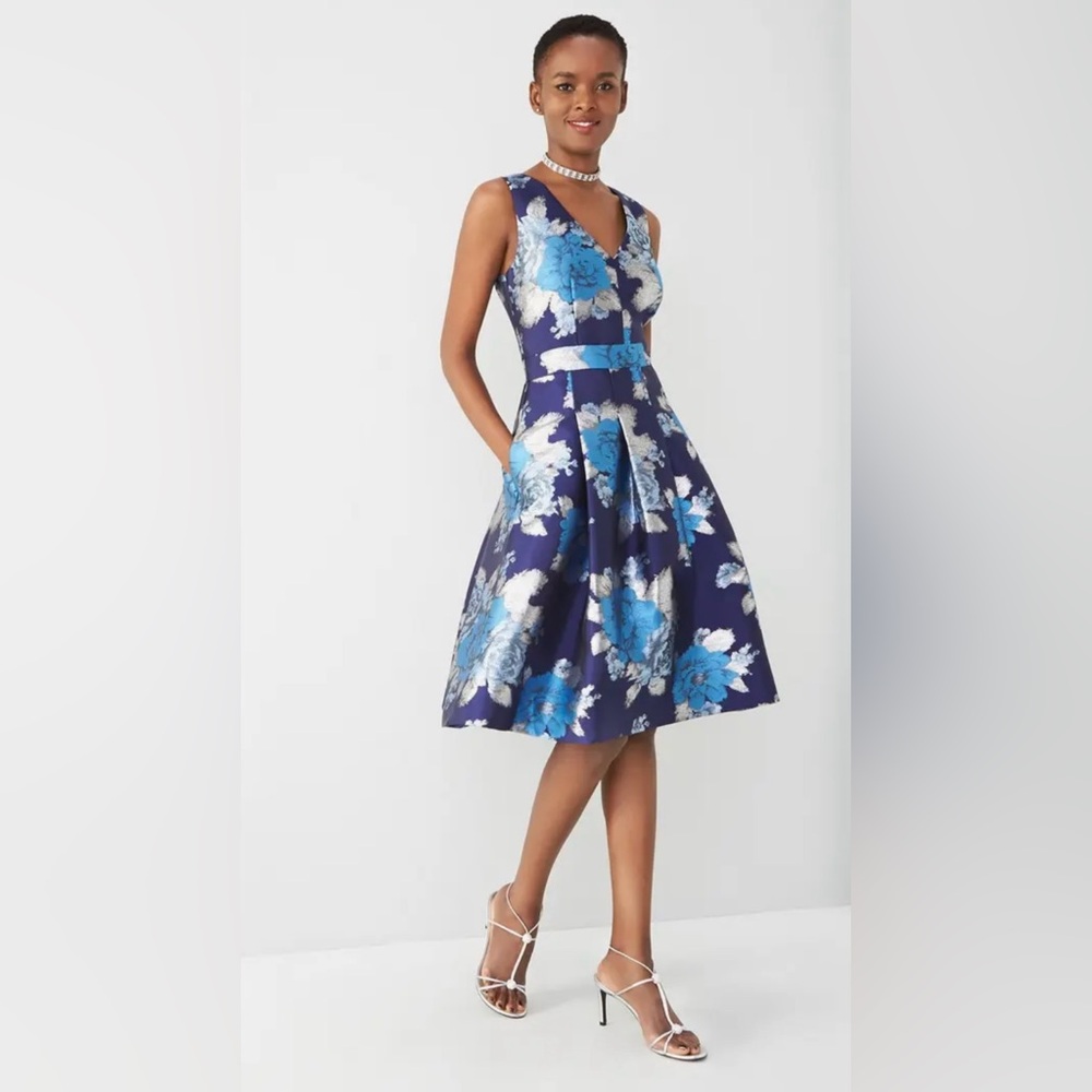 Eliza J blue metallic floral dress